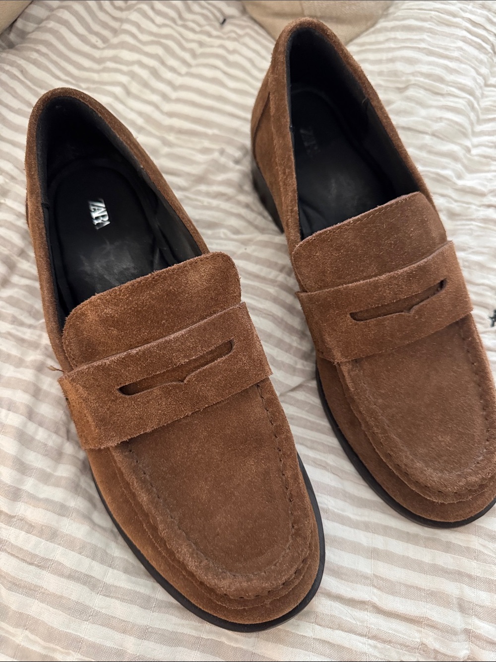 Zara Brown Suede Penny Loafers